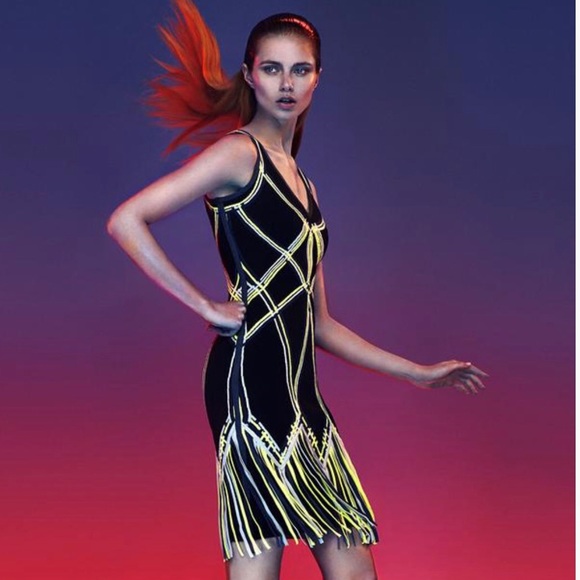 Herve Leger Dresses & Skirts - Hervé Léger in blue combo with neon accent